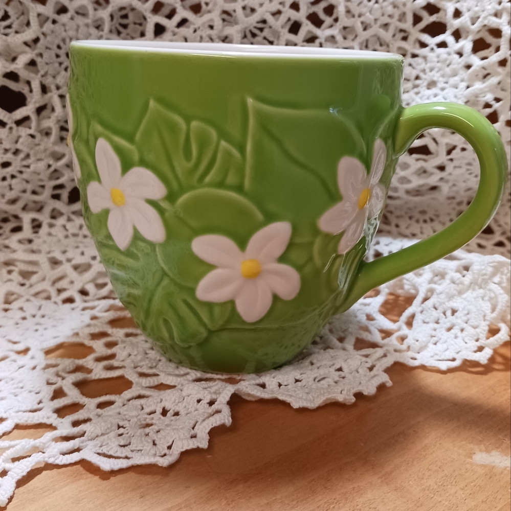 Starbucks 2006 Tropical Floral Green oversize mug 16 oz